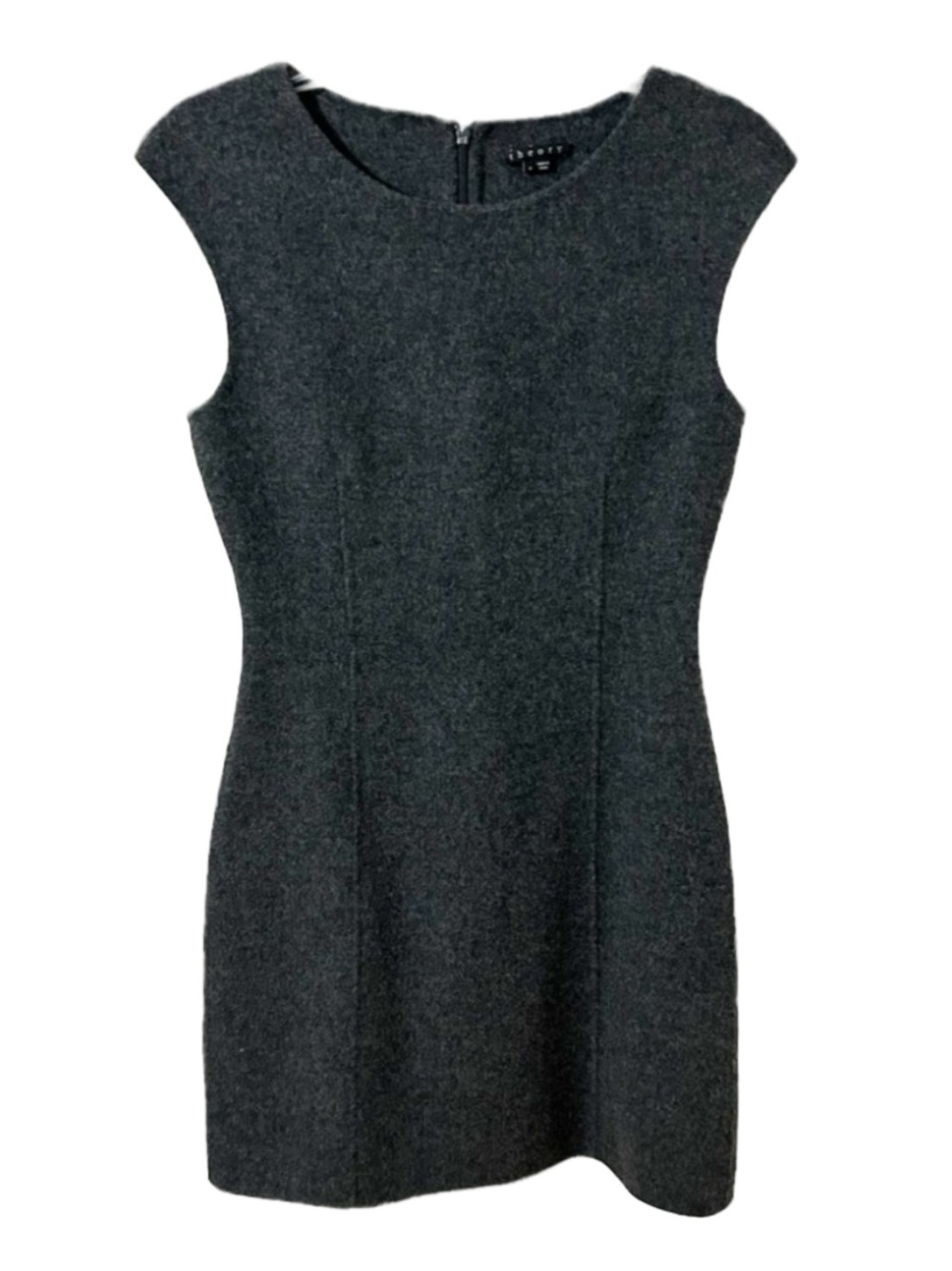 Theory Charcoal Textured Wool Blend Fabric Sleeveless Structured Jumper Dress 🩶